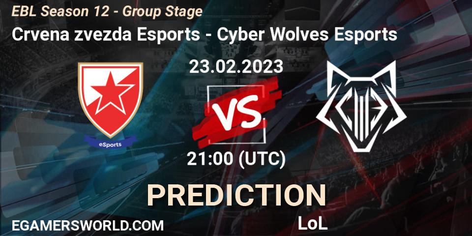 Pronósticos Crvena zvezda Esports - Cyber Wolves Esports. 23.02.23. EBL Season 12 - Group Stage - LoL