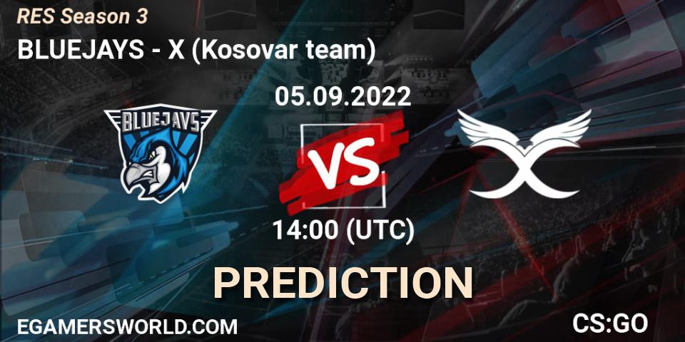 Pronósticos BLUEJAYS - X (Kosovar team). 05.09.2022 at 14:00. RES Season 3 - Counter-Strike (CS2)