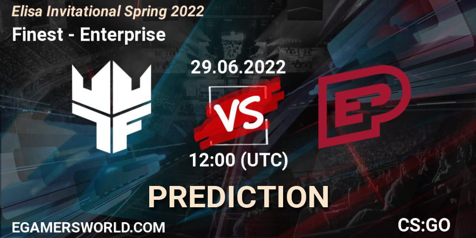 Pronósticos Finest - Enterprise. 29.06.2022 at 14:20. Elisa Invitational Spring 2022 - Counter-Strike (CS2)