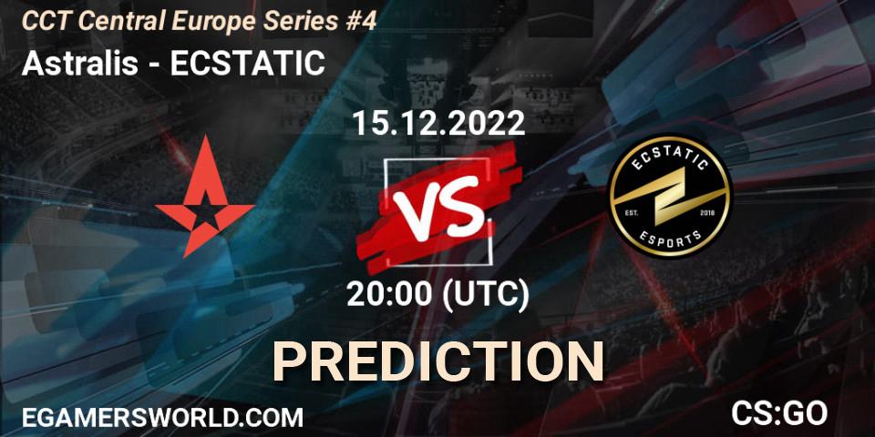 Pronósticos Astralis - ECSTATIC. 15.12.2022 at 19:10. CCT Central Europe Series #4 - Counter-Strike (CS2)