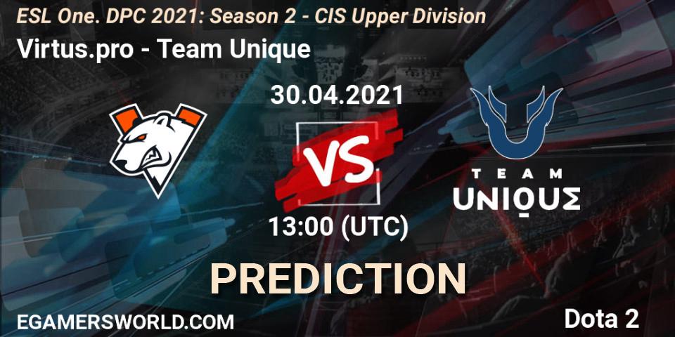 Pronósticos Virtus.pro - Team Unique. 30.04.2021 at 12:57. ESL One. DPC 2021: Season 2 - CIS Upper Division - Dota 2