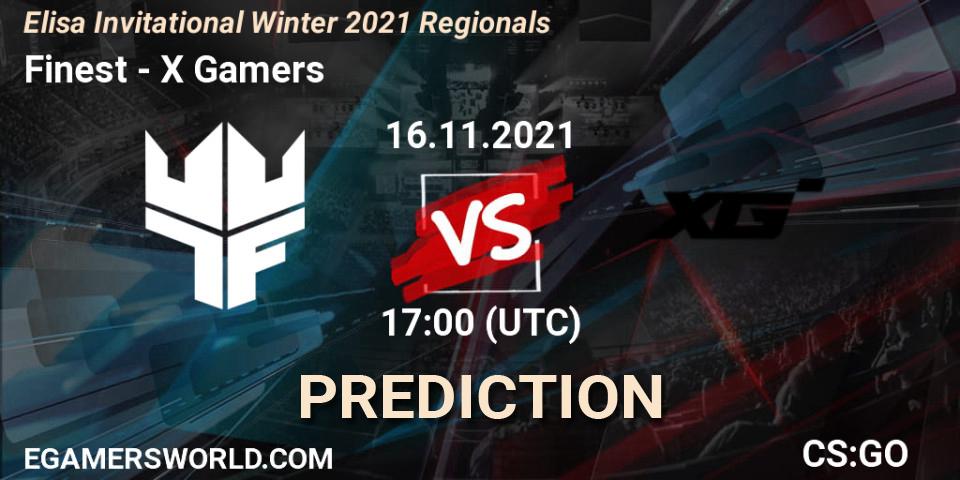 Pronósticos Finest - X Gamers. 16.11.2021 at 17:00. Elisa Invitational Winter 2021 Regionals - Counter-Strike (CS2)