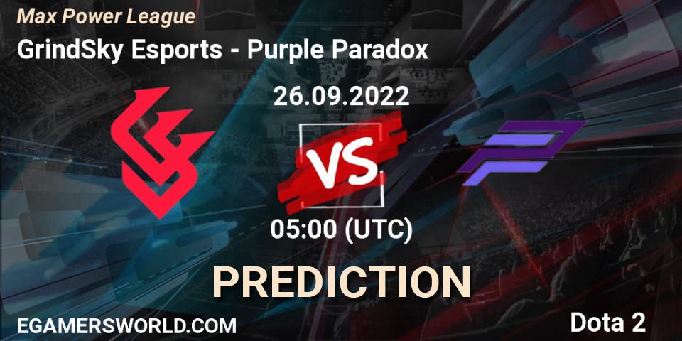 Pronósticos GrindSky Esports - Purple Paradox. 26.09.2022 at 05:09. Max Power League - Dota 2