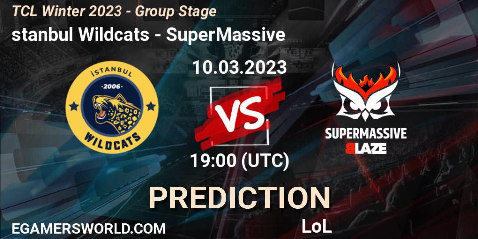 Pronósticos İstanbul Wildcats - SuperMassive. 17.03.2023 at 19:00. TCL Winter 2023 - Group Stage - LoL