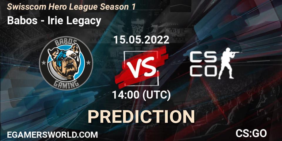 Pronósticos Babos - Irie Legacy. 15.05.2022 at 14:00. Swisscom Hero League Season 1 - Counter-Strike (CS2)