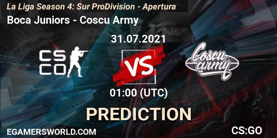 Pronósticos Boca Juniors - Coscu Army. 31.07.2021 at 01:15. La Liga Season 4: Sur Pro Division - Apertura - Counter-Strike (CS2)