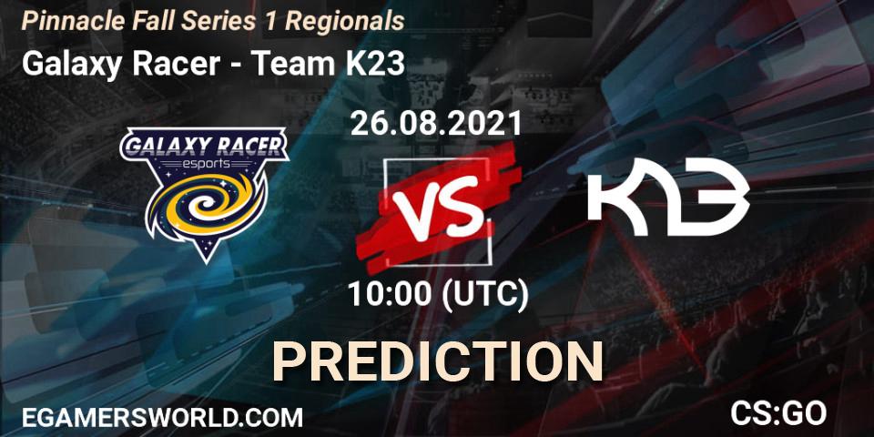 Pronósticos Galaxy Racer - Team K23. 26.08.2021 at 10:00. Pinnacle Fall Series 1 Regionals - Counter-Strike (CS2)