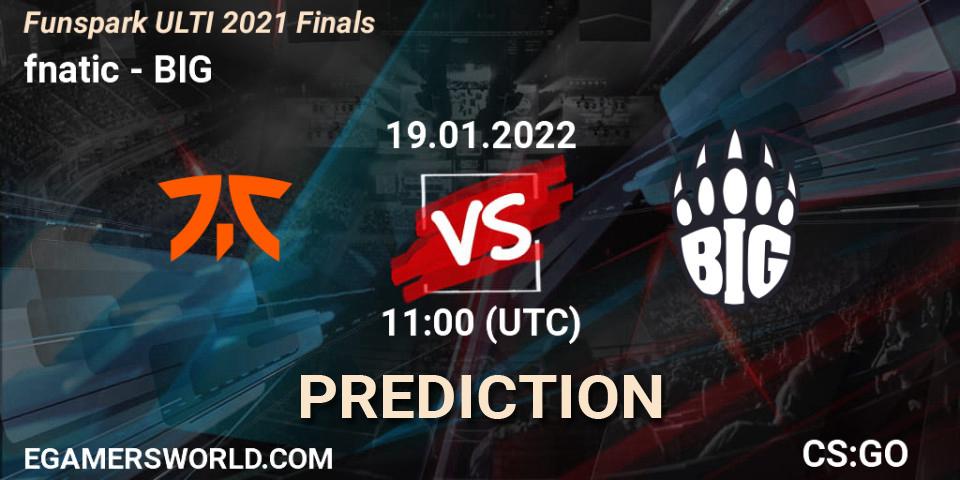 Pronósticos fnatic - BIG. 19.01.2022 at 11:00. Funspark ULTI 2021 Finals - Counter-Strike (CS2)