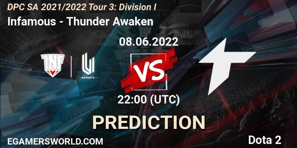 Pronósticos Infamous - Thunder Awaken. 09.06.2022 at 22:20. DPC SA 2021/2022 Tour 3: Division I - Dota 2