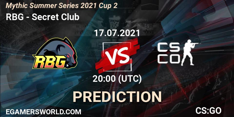 Pronósticos RBG - Secret Club. 17.07.2021 at 20:00. Mythic Summer Series 2021 Cup 2 - Counter-Strike (CS2)