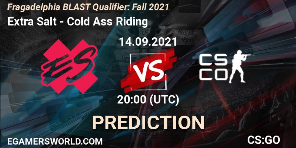 Pronósticos Extra Salt - Cold Ass Riding. 14.09.2021 at 20:00. Fragadelphia BLAST Qualifier: Fall 2021 - Counter-Strike (CS2)