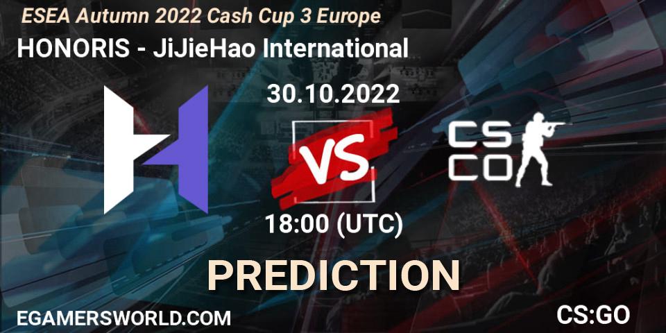 Pronósticos HONORIS - JiJieHao International. 30.10.2022 at 18:00. ESEA Autumn 2022 Cash Cup 3 Europe - Counter-Strike (CS2)