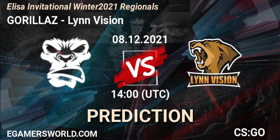 Pronósticos GORILLAZ - Lynn Vision. 08.12.2021 at 14:00. Elisa Invitational Winter 2021 Regionals - Counter-Strike (CS2)