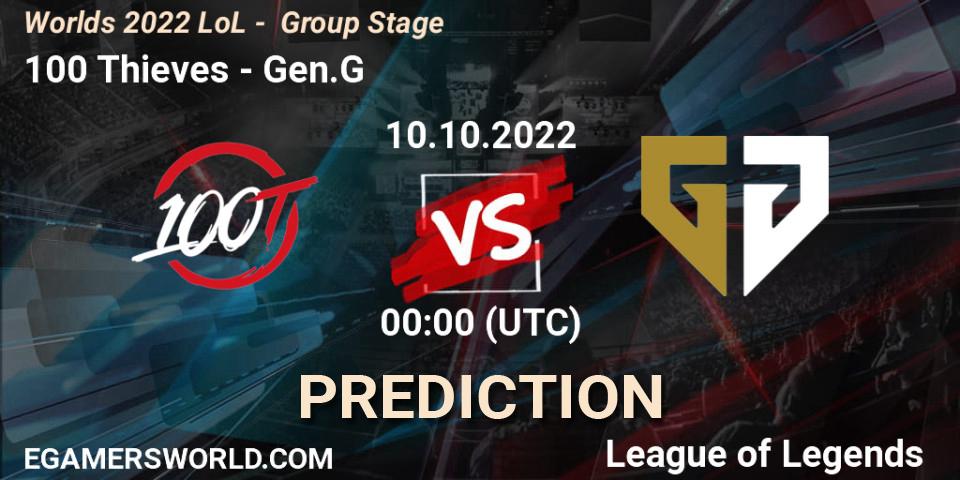 Pronósticos 100 Thieves - Gen.G. 09.10.2022 at 22:00. Worlds 2022 LoL - Group Stage - LoL