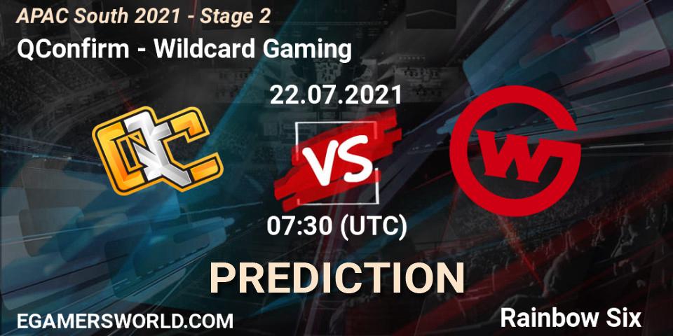 Pronósticos QConfirm - Wildcard Gaming. 22.07.2021 at 07:30. APAC South 2021 - Stage 2 - Rainbow Six