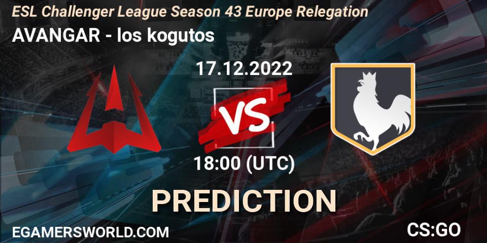 Pronósticos AVANGAR - los kogutos. 17.12.2022 at 18:00. ESL Challenger League Season 43 Europe Relegation - Counter-Strike (CS2)