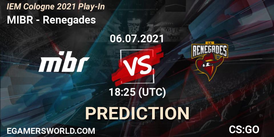 Pronósticos MIBR - Renegades. 06.07.2021 at 18:25. IEM Cologne 2021 Play-In - Counter-Strike (CS2)