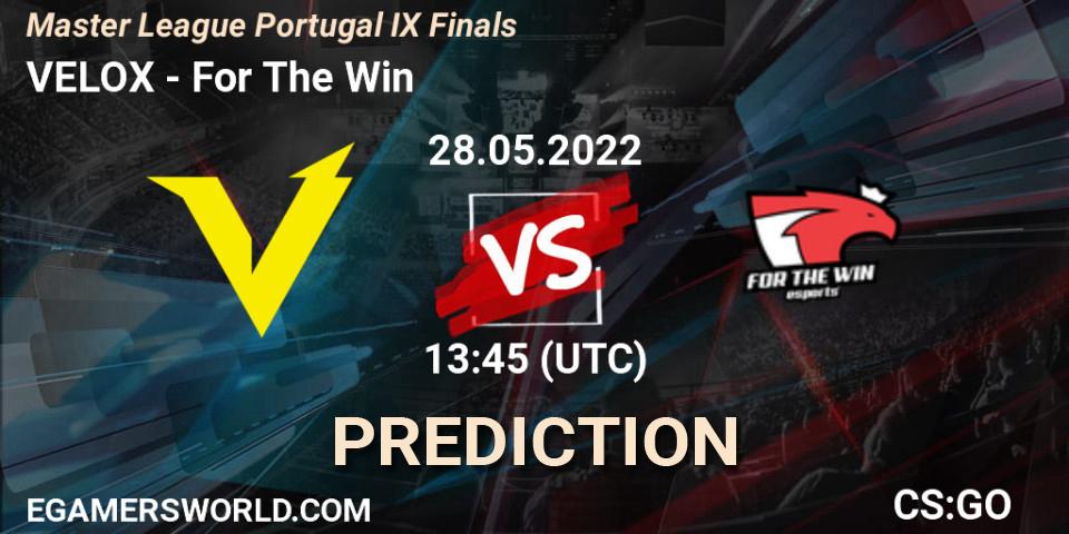 Pronósticos VELOX - For The Win. 28.05.2022 at 13:45. Master League Portugal Season 9 - Counter-Strike (CS2)