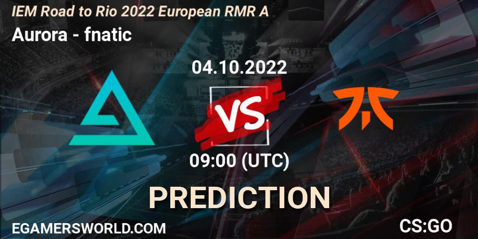 Pronósticos Aurora - fnatic. 04.10.2022 at 13:15. IEM Road to Rio 2022 European RMR A - Counter-Strike (CS2)