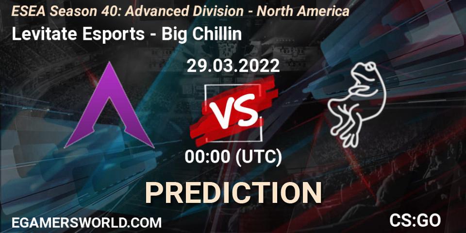 Pronósticos Levitate Esports - Big Chillin. 29.03.2022 at 00:10. ESEA Season 40: Advanced Division - North America - Counter-Strike (CS2)