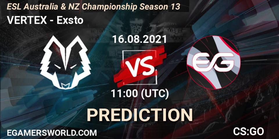 Pronósticos VERTEX - Exsto. 16.08.21. ESL Australia & NZ Championship Season 13 - CS2 (CS:GO)