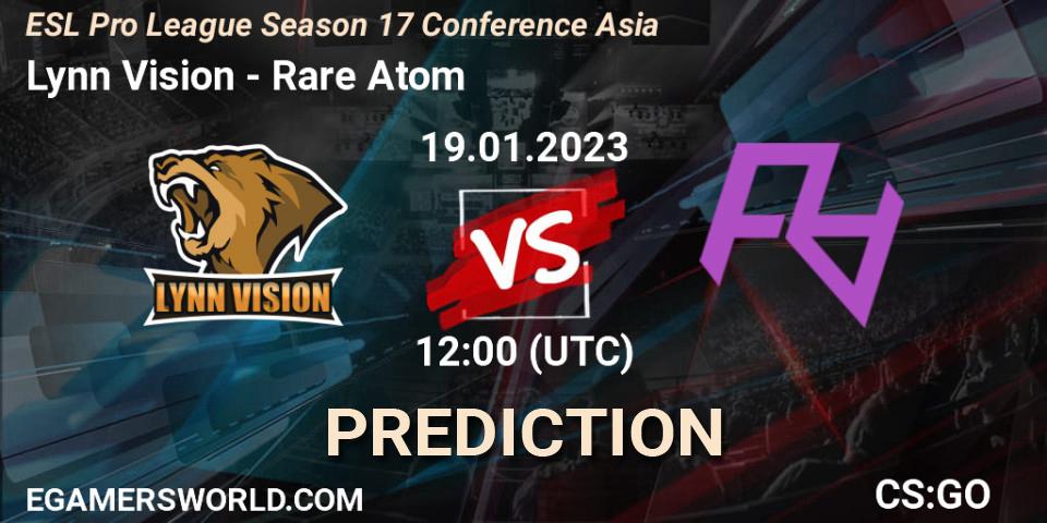 Pronósticos Lynn Vision - Rare Atom. 19.01.2023 at 12:30. ESL Pro League Season 17 Conference Asia - Counter-Strike (CS2)