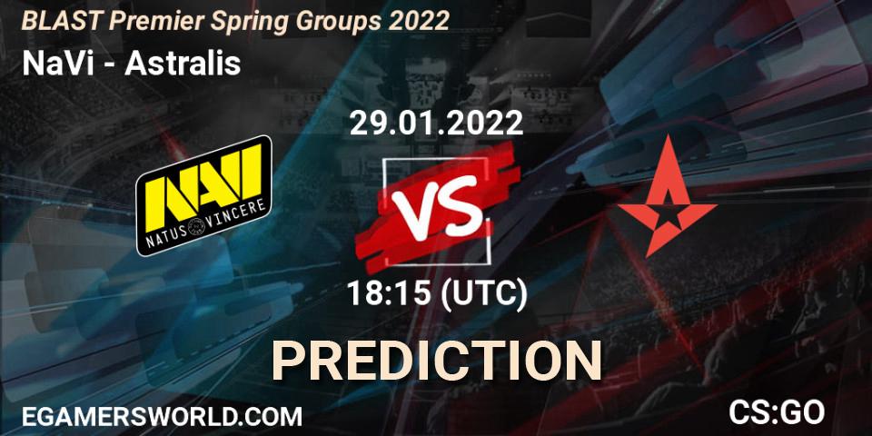 Pronósticos NaVi - Astralis. 29.01.2022 at 18:15. BLAST Premier Spring Groups 2022 - Counter-Strike (CS2)