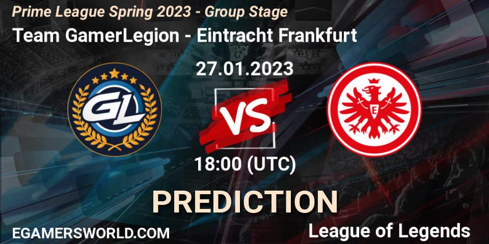 Pronósticos Team GamerLegion - Eintracht Frankfurt. 27.01.2023 at 18:00. Prime League Spring 2023 - Group Stage - LoL
