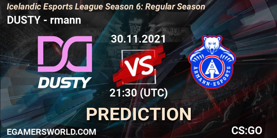 Pronósticos DUSTY - Ármann. 30.11.2021 at 21:30. Icelandic Esports League Season 6: Regular Season - Counter-Strike (CS2)