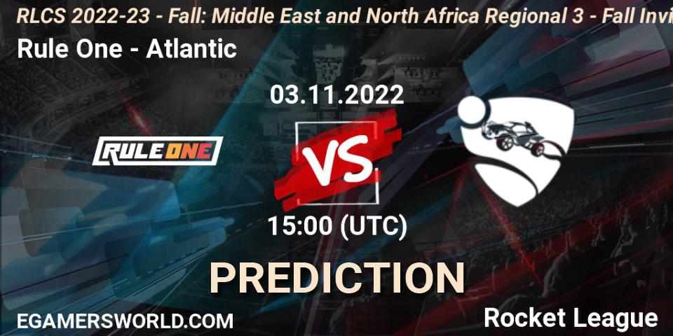 Pronósticos Rule One - Atlantic. 03.11.2022 at 15:00. RLCS 2022-23 - Fall: Middle East and North Africa Regional 3 - Fall Invitational - Rocket League