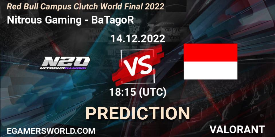 Pronósticos Nitrous Gaming - BaTagoR. 14.12.2022 at 18:15. Red Bull Campus Clutch World Final 2022 - VALORANT