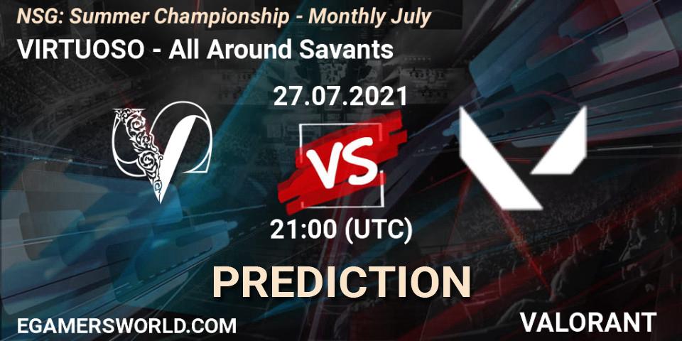 Pronósticos VIRTUOSO - All Around Savants. 27.07.2021 at 21:00. NSG: Summer Championship - Monthly July - VALORANT