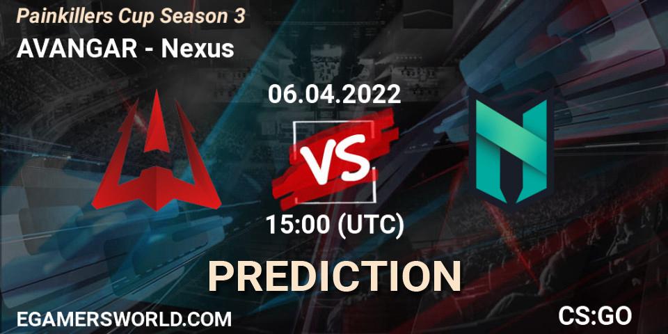 Pronósticos AVANGAR - Nexus. 06.04.2022 at 15:00. Painkillers Cup Season 3 - Counter-Strike (CS2)