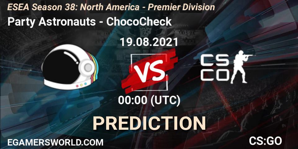 Pronósticos Party Astronauts - ChocoCheck. 29.09.2021 at 00:20. ESEA Season 38: North America - Counter-Strike (CS2)