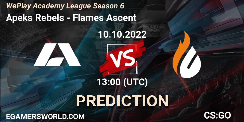 Pronósticos Apeks Rebels - Flames Ascent. 12.10.22. WePlay Academy League Season 6 - CS2 (CS:GO)