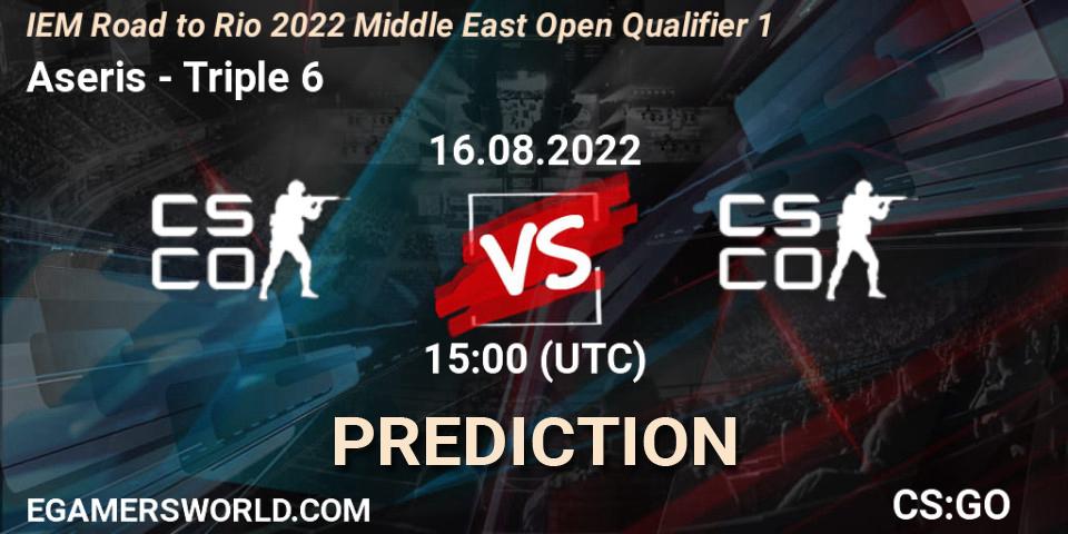 Pronósticos Aseris - Triple 6. 16.08.2022 at 15:00. IEM Road to Rio 2022 Middle East Open Qualifier 1 - Counter-Strike (CS2)