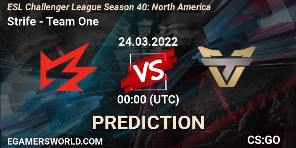 Pronósticos Strife - Team One. 24.03.2022 at 00:00. ESL Challenger League Season 40: North America - Counter-Strike (CS2)