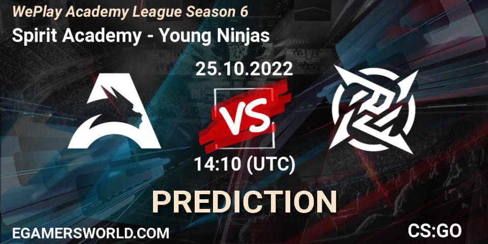 Pronósticos Spirit Academy - Young Ninjas. 25.10.2022 at 14:10. WePlay Academy League Season 6 - Counter-Strike (CS2)