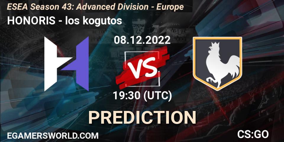 Pronósticos HONORIS - los kogutos. 08.12.22. ESEA Season 43: Advanced Division - Europe - CS2 (CS:GO)