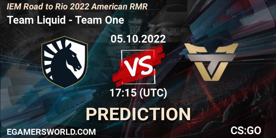 Pronósticos Team Liquid - Team One. 05.10.2022 at 14:25. IEM Road to Rio 2022 American RMR - Counter-Strike (CS2)