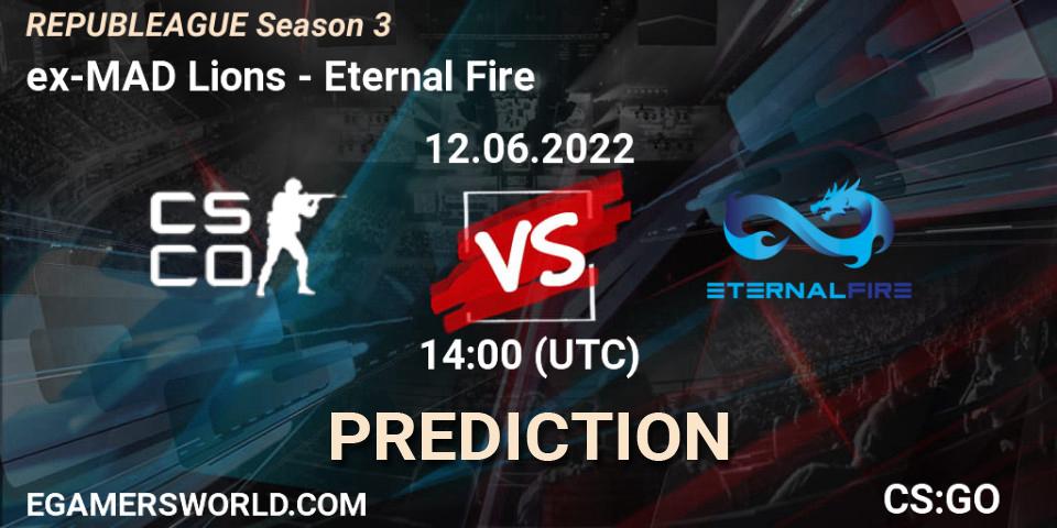 Pronósticos ex-MAD Lions - Eternal Fire. 12.06.2022 at 14:00. REPUBLEAGUE Season 3 - Counter-Strike (CS2)