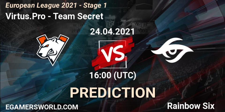 Pronósticos Virtus.Pro - Team Secret. 24.04.2021 at 16:30. European League 2021 - Stage 1 - Rainbow Six
