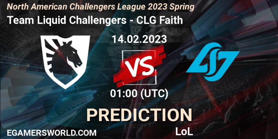 Pronósticos Team Liquid Challengers - CLG Faith. 14.02.2023 at 00:50. NACL 2023 Spring - Group Stage - LoL