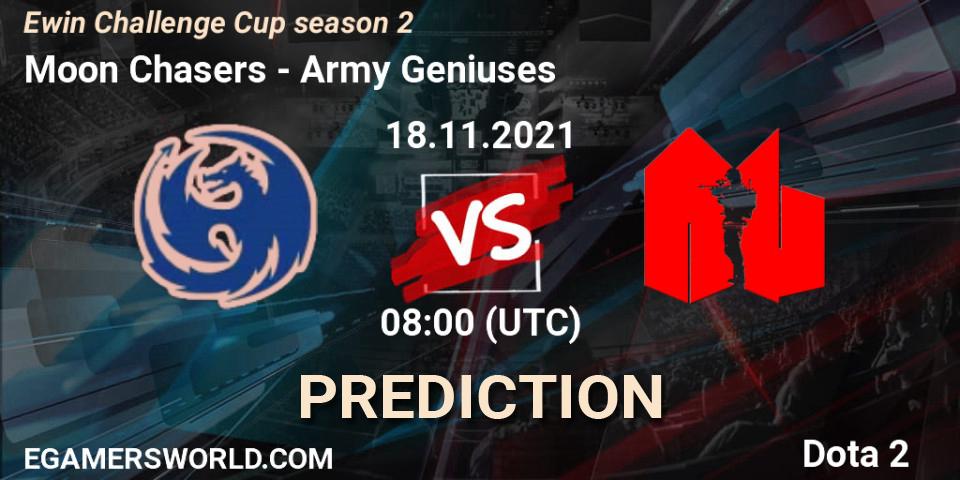 Pronósticos Moon Chasers - Army Geniuses. 18.11.2021 at 08:48. Ewin Challenge Cup season 2 - Dota 2