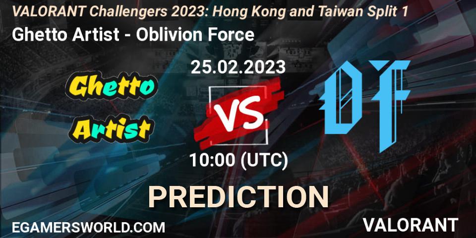 Pronósticos Ghetto Artist - Oblivion Force. 25.02.2023 at 08:00. VALORANT Challengers 2023: Hong Kong and Taiwan Split 1 - VALORANT