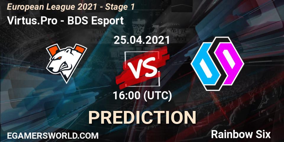 Pronósticos Virtus.Pro - BDS Esport. 25.04.2021 at 16:30. European League 2021 - Stage 1 - Rainbow Six