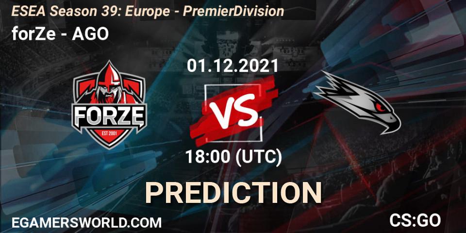 Pronósticos forZe - AGO. 01.12.2021 at 18:00. ESEA Season 39: Europe - Premier Division - Counter-Strike (CS2)