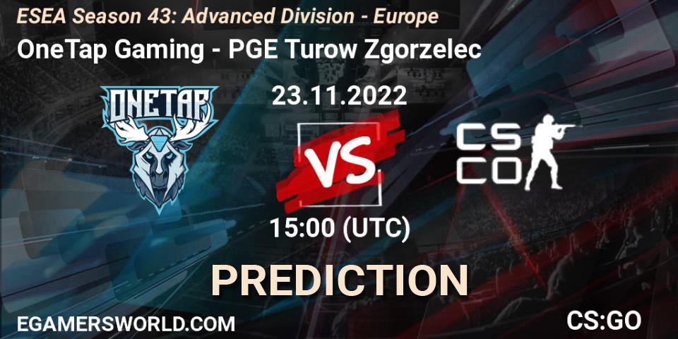 Pronósticos OneTap Gaming - PGE Turow Zgorzelec. 23.11.2022 at 15:00. ESEA Season 43: Advanced Division - Europe - Counter-Strike (CS2)