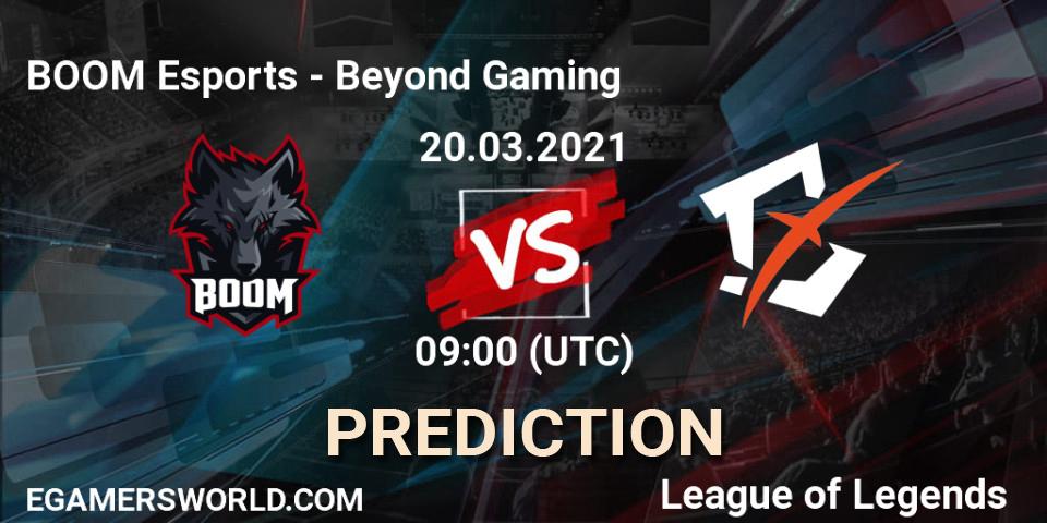 Pronósticos BOOM Esports - Beyond Gaming. 20.03.2021 at 10:30. PCS Spring 2021 - Group Stage - LoL