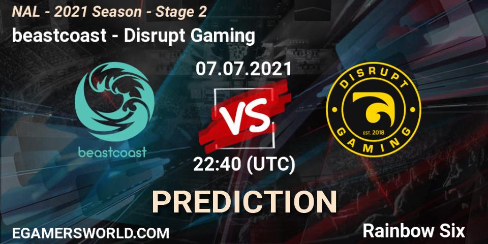 Pronósticos beastcoast - Disrupt Gaming. 07.07.2021 at 23:10. NAL - 2021 Season - Stage 2 - Rainbow Six